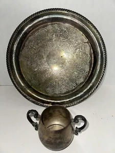 Vintage Wm Rogers Silver Plated 12” Round Ornate Serving Tray Platter W/ - Picture 1 of 7