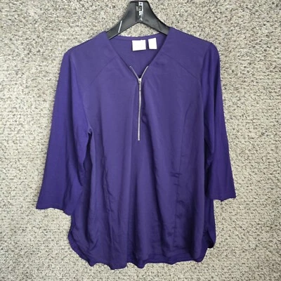 Chicos Top Womens 2 US Large Purple Zip 3/4 Sleeve Blouse Stretch Rayon Ladies - Image 1 of 4