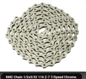 KMC MULTI- SPEED BICYCLE CHAIN SILVER/CHROME 1/2"X3/32"X 116,CRUISER,BMX - Picture 1 of 4