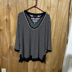 Dana Bachman XL Women’s 3/4 -long Sleeved Polka Dot Black And White Tunic - Picture 1 of 7