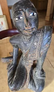 Antique Carved Wood Sariputra Buddha Statue 19 1/2" Tall, Wisdom Meditation - Picture 1 of 16