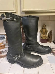 Carolina USA Vintage Black Leather Steel Toe Tall Engineer Motorcycle Boots 12 D - Picture 1 of 18