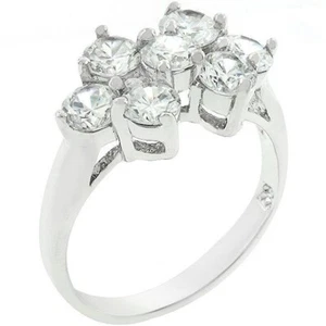 Rhodium Plated Flower Cluster Cubic Zirconia Ring SZ 6 - 10 - Bild 1 von 4