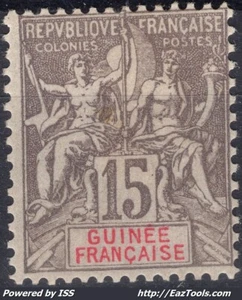 GUINÉE TYPE GROUPE 15c GRIS N° 15 NEUF * AVEC CHARNIERE SIGNÉ BRUN - Picture 1 of 2