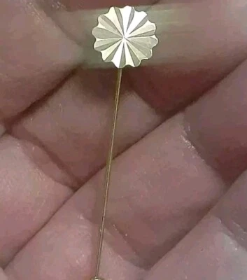 Gold filled round lapel pin stick pin textured wavy  - Image 1 of 4