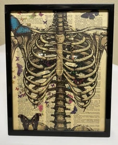 Skeleton Butterfly Dictionary Art Printed On VTG Dictionary Framed 8.5x11 - Picture 1 of 11