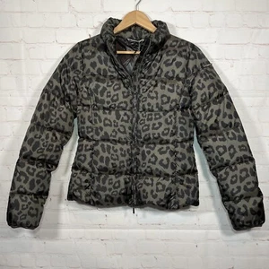 Liu Jo Daunen Puffer Jacke Damen Größe 42 grau schwarz Leopard durchgehender Reißverschluss Taschen - Bild 1 von 16