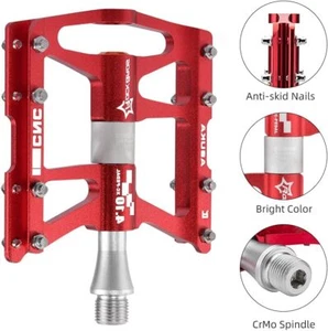ROCKBROS MTB Bike Pedals 4 Bearings Platform Aluminum Alloy 9/16" Red Cycling - Picture 1 of 7