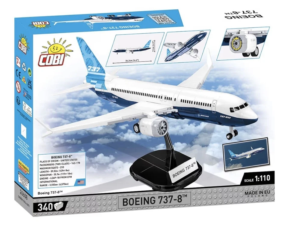 COBI Boeing 737-8 Model 1:110 Scale Model Airplane Building Block Set # 26608 - Image 1 of 4