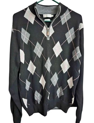 Peter Millar Men’s 1/4 Zip Argyle Sweater  100% Pure 4-Ply Cashmere Size Medium  - Image 1 of 3