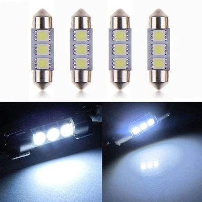 4X 36mm 3-LED 5050 6418 White CANBUS Error Dome Car Light Lamp Bulb 12V - Image 1 of 4