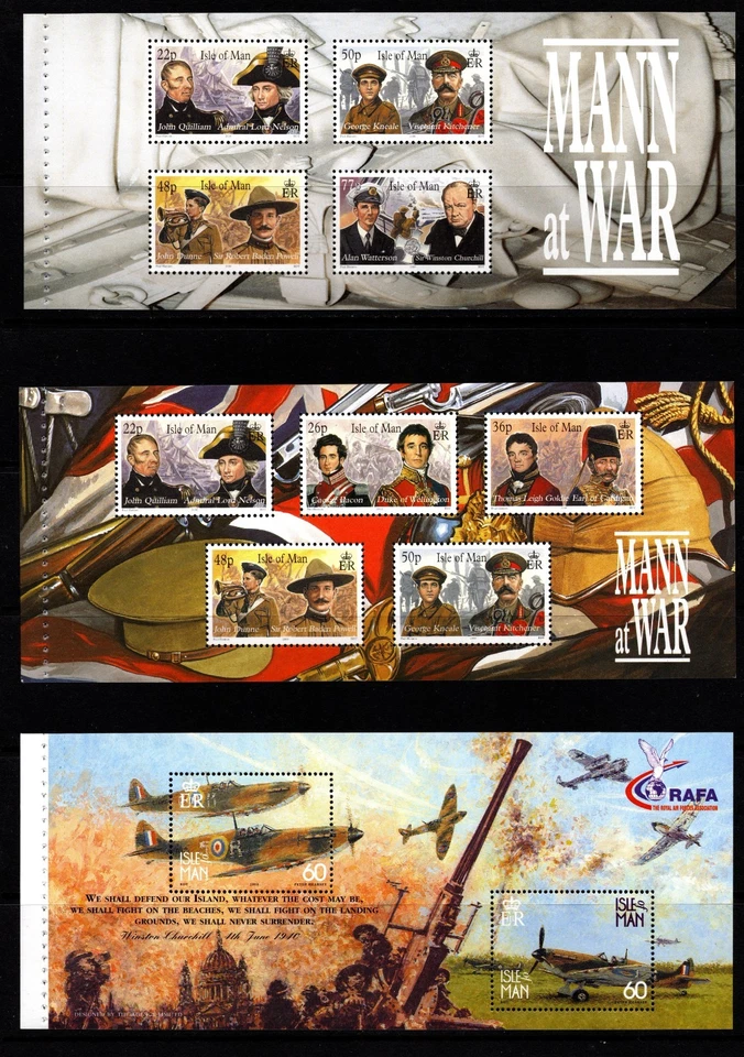 ISLE OF MAN  2000  ISLE OF MAN AT WAR  SET OF 3  BOOKLET PANES  MNH - Image 1 of 1