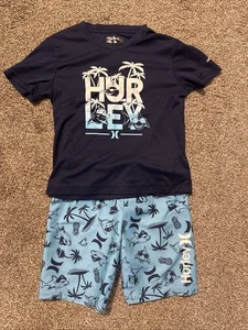Conjunto de natación Hurley para niños 2 piezas azul talla 7 ropa de playa baúles pantalones cortos camisa ¡Bonito! - Imagen 1 de 2