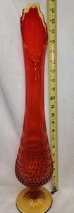 Fenton Footed Amberina 21.75"Ribbed Hobnail Pedestal Swung Vase 1960s MCM Glows - Picture 1 of 23