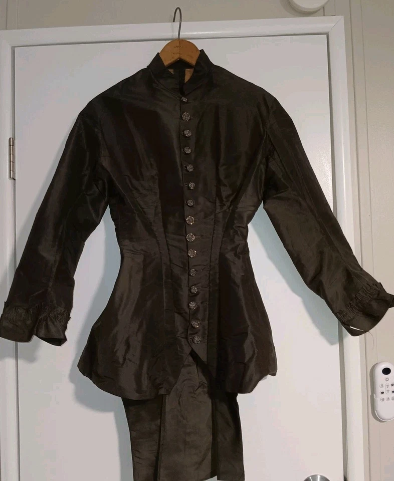 Victorian 1898 Brown Velvet Bustle Jacket w/ Basque Bodice Ruffled Cuffs Belgian - Image 1 of 4