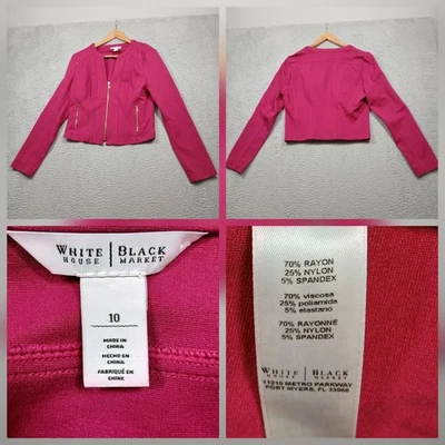 Chaqueta para mujer White House Black Market 10 rosa cremallera frontal recortada Foto 1 de 4