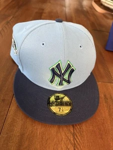 Mens New York Yankees New Era Light Blue Green Undervisor 59fifty Fitted Hat - Picture 1 of 6