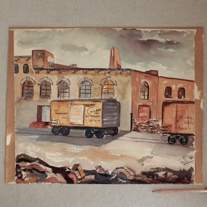 1948 Chicago Milwaukee Eisenbahn Aquarell signiert Mystery Artist Bahnhof - Bild 1 von 21