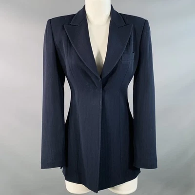 Blazer Chaqueta EMPORIO ARMANI Talla 4 Azul Marino Mezcla Lana Rayas Botón Único Foto 1 de 4