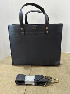 Mark and Graham Boxy essential Tote Navy  leather MONOGRAM GCI Purse - Picture 1 of 5