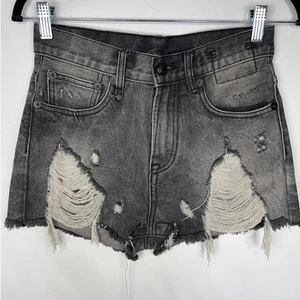 Pantalones Cortos de Jean R13 Shredded Slouch Gris Envejecido Negro Mujer 27 Grunge - Imagen 1 de 9