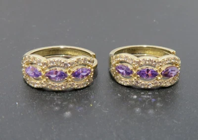 PENDIENTES HUGGIE RACIMO AMATISTA 10K YG 2,66 gramos (A22155) Foto 1 de 4