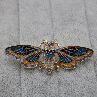 Art Deco Style Enamel Crystal Cicada Brooch Badge Insect Pin With Gift Bag - Image 1 of 4
