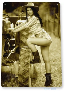 Brushhog Pin-up Girl Hot Cowgirl Tractor Farm Rustic Decor Tin Sign B552 - Bild 1 von 2
