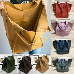 Womens Large Capacity Soft Leather Casual Tote Shoulder Bag Retro Shop Handbag .