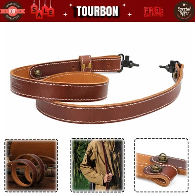 TOURBON Cowhide Leather Rifle/Shotgun Sling Gun Carry Strap+Swivels+Screws Studs - Image 1 of 4