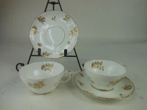Set 2 tazze e piattini antichi Theodore Haviland Limoges Francia dorati porcellana - Foto 1 di 11