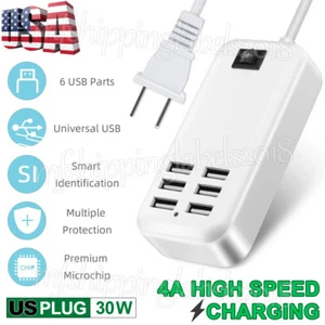6 Port USB Hub Fast Wall Charger Station Multi-Function Desktop AC Power Adapter - Picture 1 of 12