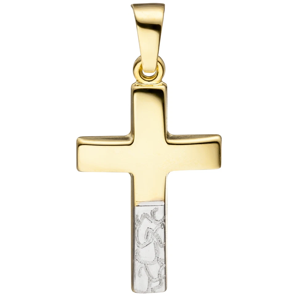 Anhänger Kreuz 333 Gold Gelbgold Bicolor Diamantiert Kreuzanhänger 47157