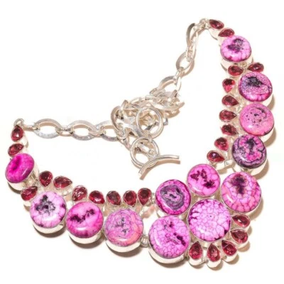 Collar Hecho a Mano Rosa Cuarzo Solar Ágata Druzy, Turmalina Rosa Piedras Preciosas Naturales Foto 1 de 4