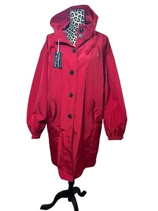 New Women’s Crimson Red Windbreaker Raincoat WJacket Co. Size 2XL Lined Hooded - Bild 1 von 9
