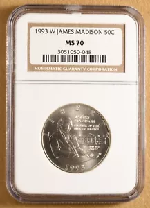 1993 W James Madison Commemorative Silver Half Dollar NGC MS70 - Picture 1 of 2