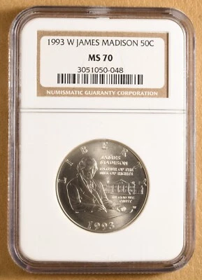 1993 W James Madison Commemorative Silver Half Dollar NGC MS70 - Image 1 of 2