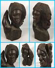 Vtg Triple Figure African Tribal Family Hand Carved Ebony Wood Statue Sculpture