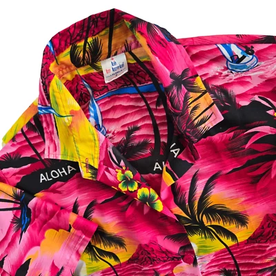 LA LEELA Hawaiian Blouse Shirt Womens Sz M Dopamine Aloha Tropical Beach Coastal - Image 1 of 4