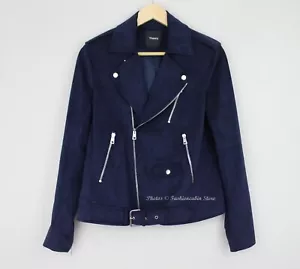 NWT Theory Modern Moto Jacket in Faux Suede, Small, BRILLIANT NAVY, MSRP $425 - Picture 1 of 14