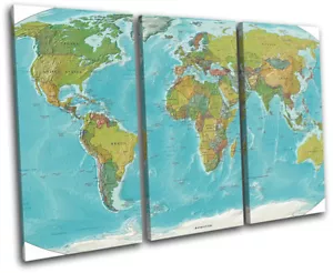 Quadro Stampa Mappe Atlante Mondiale Bandiere TREBLE CANVAS WALL ART - Foto 1 di 1