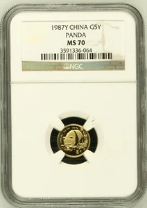 1987 Y 5 Yuan China 1/20 Oz Gold Bullion Panda Coin • MS70 POP 11 -RARE KEY DATE - Picture 1 of 5