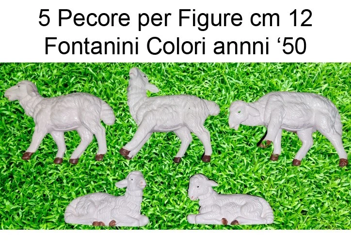 Pecore Presepe per Figure H 12 cm Bianche Plastica di vecchio tipo anni  '50 - Immagine 1 di 1