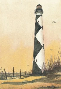 Cape Lookout Lighthouse, Outer Banks, North Carolina. Gerald Hill Art Notecards - Picture 1 of 2