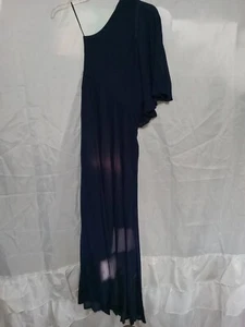 Shein One Shoulder Maxi Dress Pleated Flowy Navy Blue Size XS - Picture 1 of 5