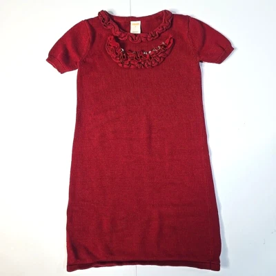Gymboree Burgundy Jewel Embellished Ruffle Collar Girls 7 Knit Sweater Dress - Image 1 of 4