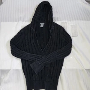 Ann Taylor Hooded Sweater Size Large Solid Gray Knit Pullover Chunky Cableknit - Picture 1 of 10