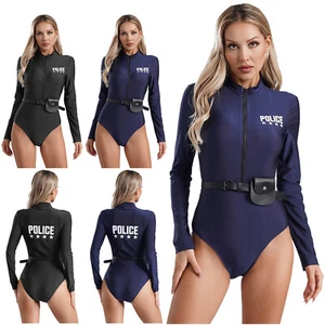 Women Uniform Leotard Outfits Dirty Cop Police Costume Breathable Bodysuit Set - Picture 1 of 27