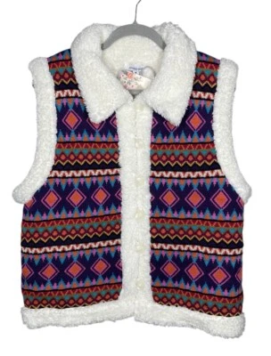 Johnny Was XL Yuya Sherpa Reversible Vest Alpaca Blend Print Ivory Jacket $398 - Image 1 of 4