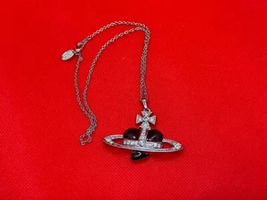 Vivienne Westwood Diamante Black Heart Orb Necklace Pendant - Picture 1 of 7